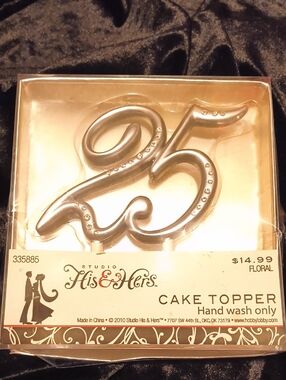 Studio His & Hers Silver "25" Cake Topper with Rhinestone Detail